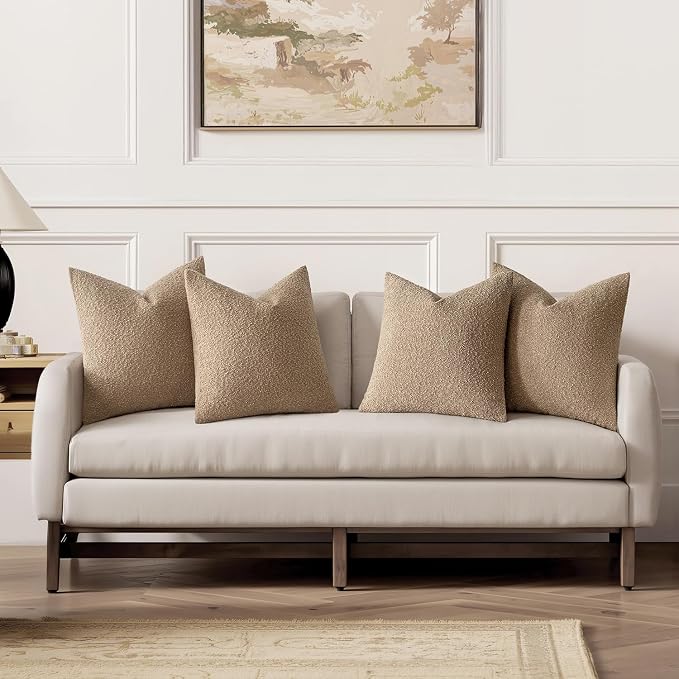 MIULEE Pack of 4 Decorative Textured Boucle Throw Pillow Covers | 20x20 Inch Camel Accent Solid Pillow Cases Soft Couch Cushion Covers for Modern Farmhouse Boho Sofa Bed Livingroom Home Decor