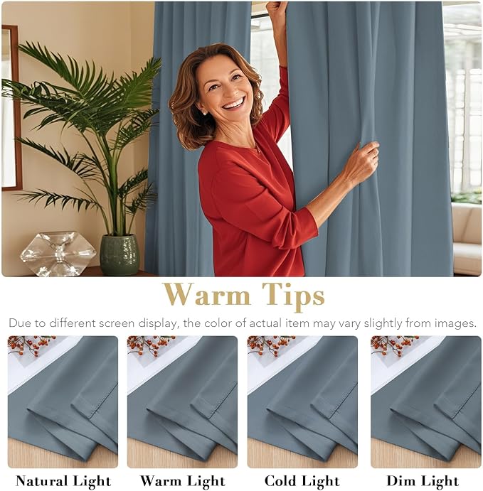 H.VERSAILTEX Blue Back Tab Blackout Curtains 90 Inch Long for Living Room, Rod Pocket Room Darkening Thermal Insulated Black Out Curtains, 52 x 90 Inch, Stone Blue, 2 Panels