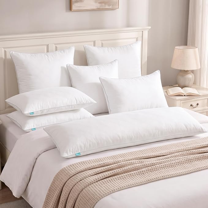 Oubonun 14x36 Inches Grid Pattern Lumbar Throw Pillow Inserts, Pack of 1, Soft Plush Down Alternative, Machine Washable White Decorative Cushion Stuffer for Couch Sofa Bed