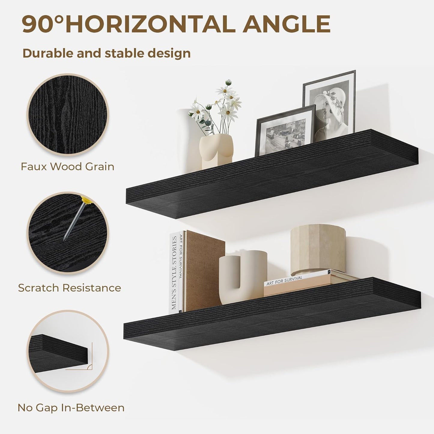 55 Inches Floating Shelves for Wall, 9.3" Deep Long Floating Shelves Set of 1, Large Display & Storage Shelf, Wall Shelf for Bathroom Bedroom Living Room Kitchen Office, Black