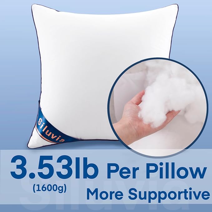 Siluvia Euro Pillow Insert 30x30 Inch Set of 2 for Sofa, Couch, and Bed | 100% pure cotton shell, soft and breathable