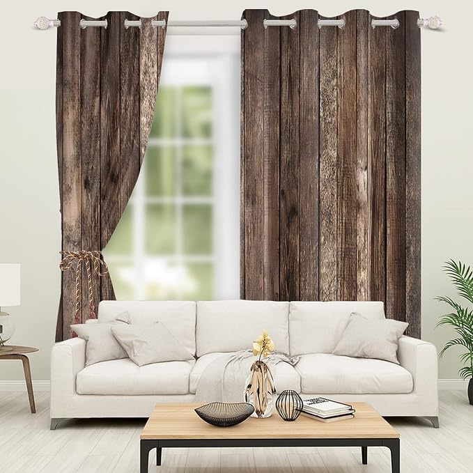 Rustic Old Brown Window Curtains Vintage Wood Barn Door Curtains Retro Wood Planks American Rustic Rural Garage Door Drapes Door Native Farmhouse Decor Window Treatments,42x84 inch,2 Panels