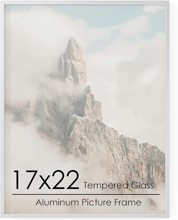 17x22 Metal Picture Frame, Aluminum Poster Frame with Real Glass, Silver | Sleek Silver 22x17 Frame with Tempered Glass for Wall Display, Certificates, Art & Photos | Wall Kit Included