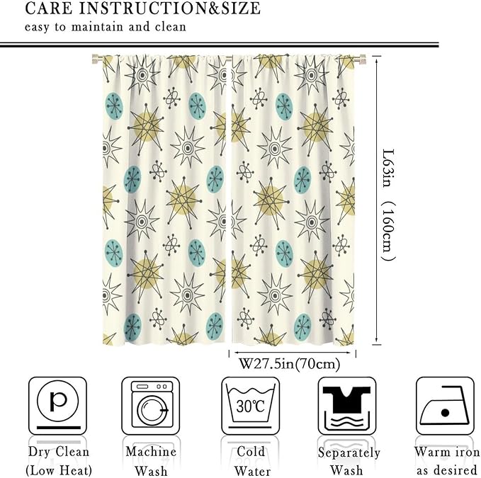 JESTRONRY Mid Century Modern Curtains. Retro 1950s Vintage Style Atomic Background Home Fabric Living Room Bedroom Kitchen Bathroom Decor 55x63in