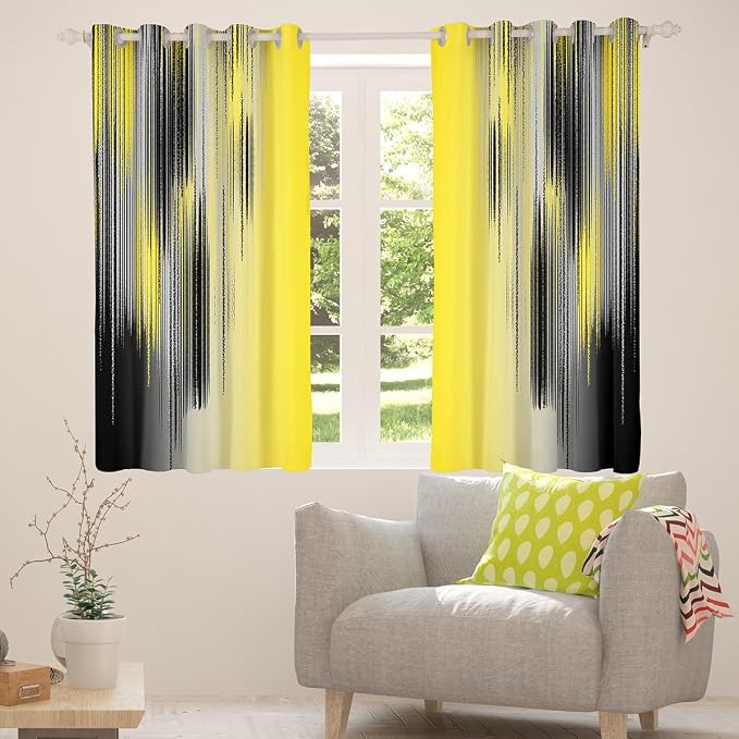 jejeloiu Yellow and Black Curtains for Bedroom Living Room (2 Panels, 52 x 96 Inch) Modern Art Blackout Curtains for Kids Adults Messy Rust Darkening Drapes Gradient Stryle Window Treatments s