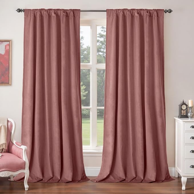 BGment Dusty Rose Pink Velvet Curtains for Bedroom - 102 Inch Long Curtains Super Soft Rlegant Room Darkening Thermal Insulated Blackout Drapes with Back Tab and Rod Pocket, 2 Panels, 52 x 102 Inch
