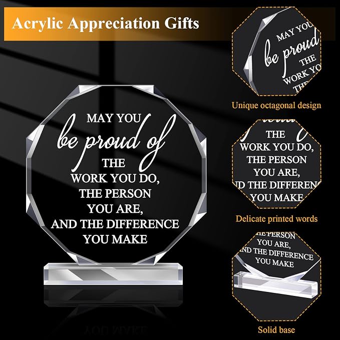 Bucherry 10 Pcs Employee Appreciation Awards for Coworker Acrylic Thank You Trophy May You Be Proud of The Work You Do Sign Prizes Retirement Goodbye Farewell Gift for Women Men(Octagon)