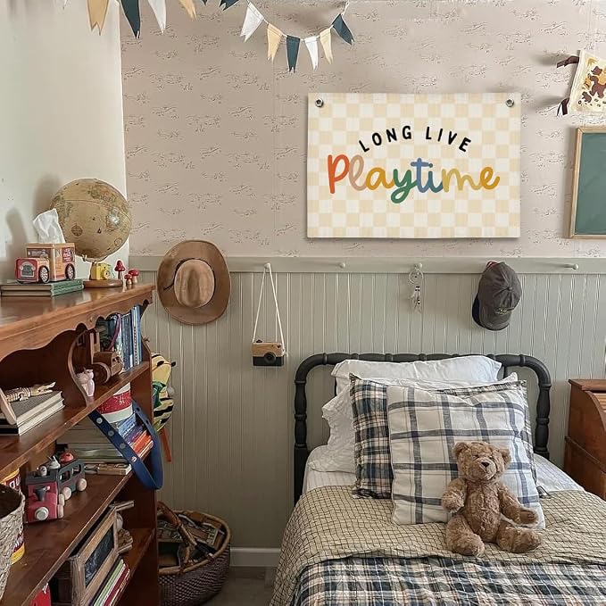 Play Room Decor, Toddler Boy Room Decorations Banner, Blue Striped Wall Flag for Nursery Playroom Decor, 20x30 Inch