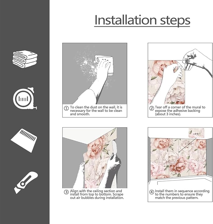 YQWDMX - Peel and Stick Floral Wallpaper with Pink Peony Self-Adhesive murals for Bedroom ZY11 S