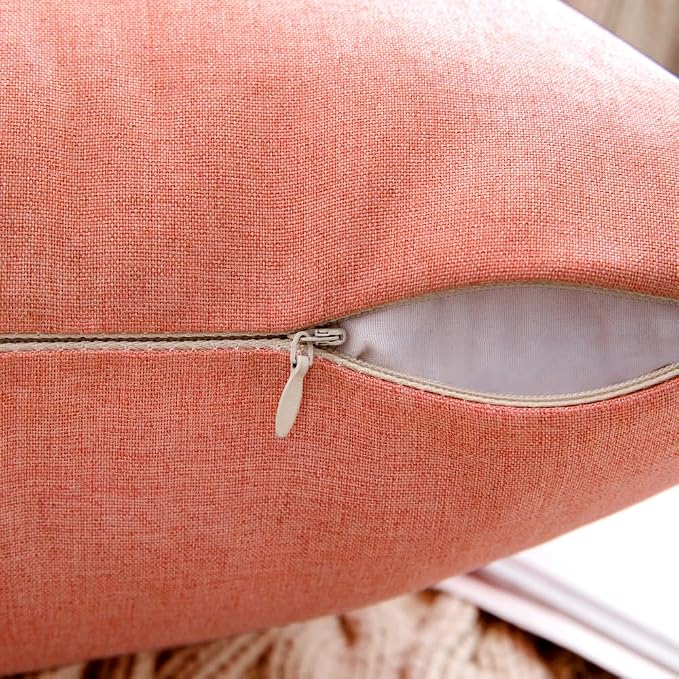 MIULEE Pack of 2 Decorative Outdoor Solid Waterproof Throw Pillow Covers Spring Valentine Faux Linen Garden Farmhouse Cushion Cases for Patio Tent Balcony Couch Sofa 16x16 Inch Blush Pink