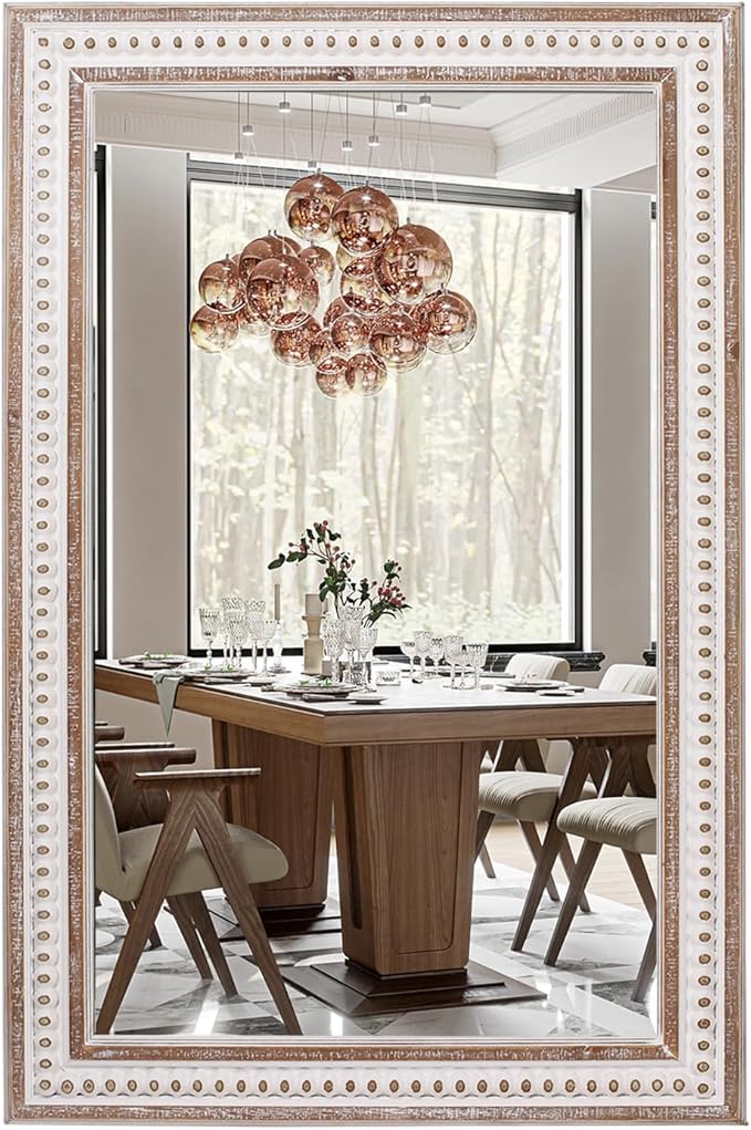 35x23 Inch Wood Rectangle Wall Mirror, Rustic Farmhouse Decorative Mirrors | Hang Vertical or Horizontal, Clean Straight Edges Add Boho Warmth Above Sinks, Vanities, Consoles, Dressers, or Sofas