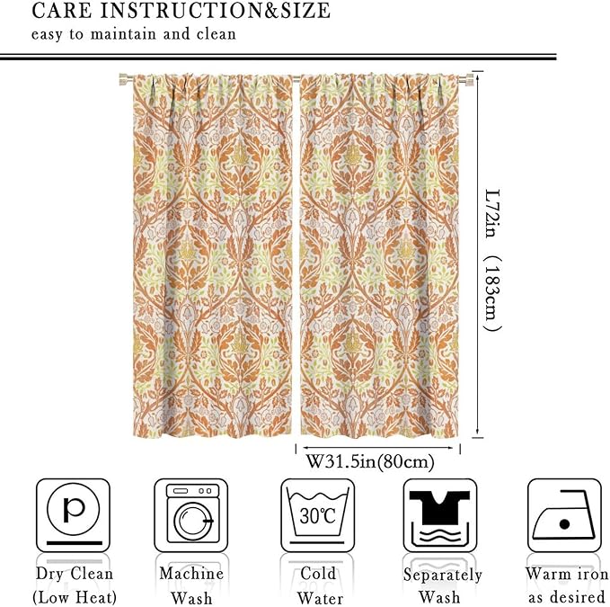 Bohemia William Morris Art Blackout Window Curtains, Vintage Flowers Foliage Rod Pocket Curtains, for Living Room Bedroom 31.5(W)*72(L) 2 Panels