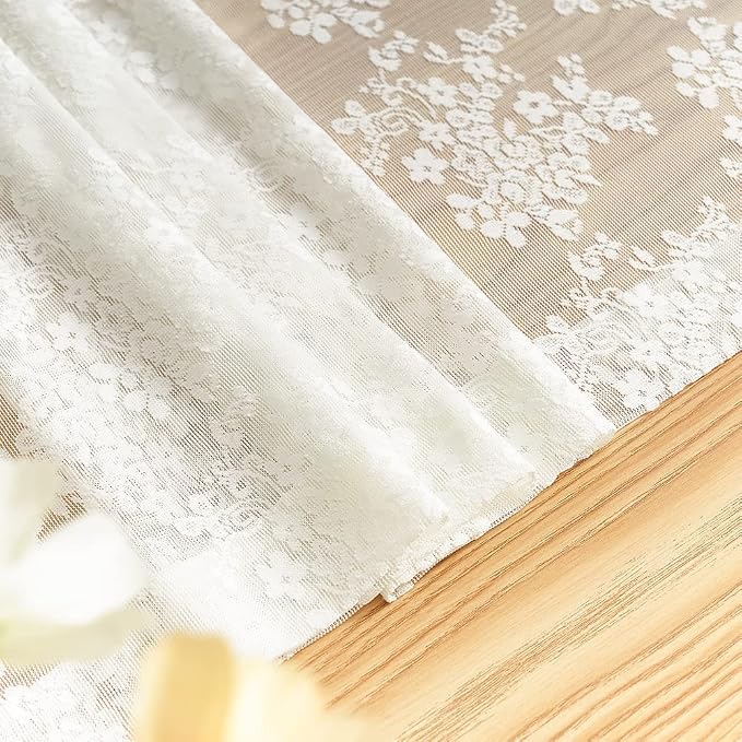 YJ YANJUN Vintage Lace Curtains 72 Inches Long- Antique Flowers Ivory Sheer Curtain Panels for Living Room Bedroom French Door, Light Filtering Drapes, 2 Panels 52W x 72L Cream
