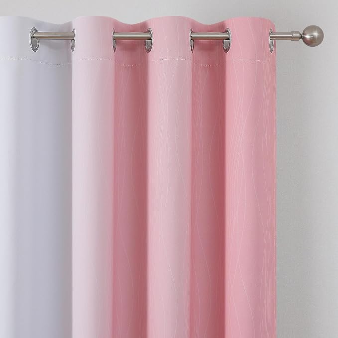Estelar Textiler Pink and Greyish White Ombre Blackout Curtains 54 Inch Long for Kids Bedroom, Room Darkening Thermal Insulated Grommet Gradient Window Drapes for Living Room/Nursery, 52Wx54L,2 Panels