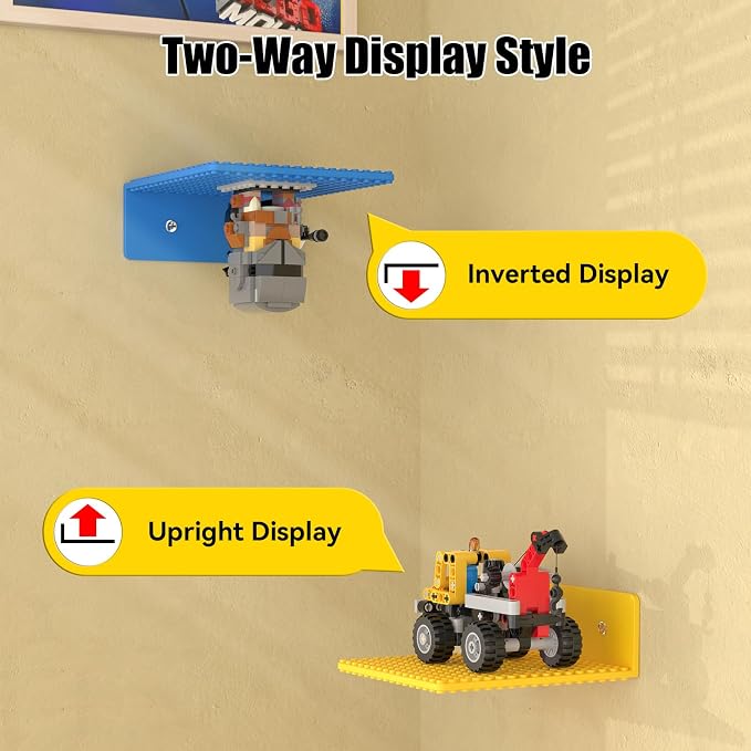 BlissBox 8-Pack Small Floating Shelves for Wall Compatible with Lego Building Bricks, 5x5.5inch Dual‑Sided 16x17 Studs for Brick Storage and Display, ABS Display Shelves for Room Decor, Multicolor
