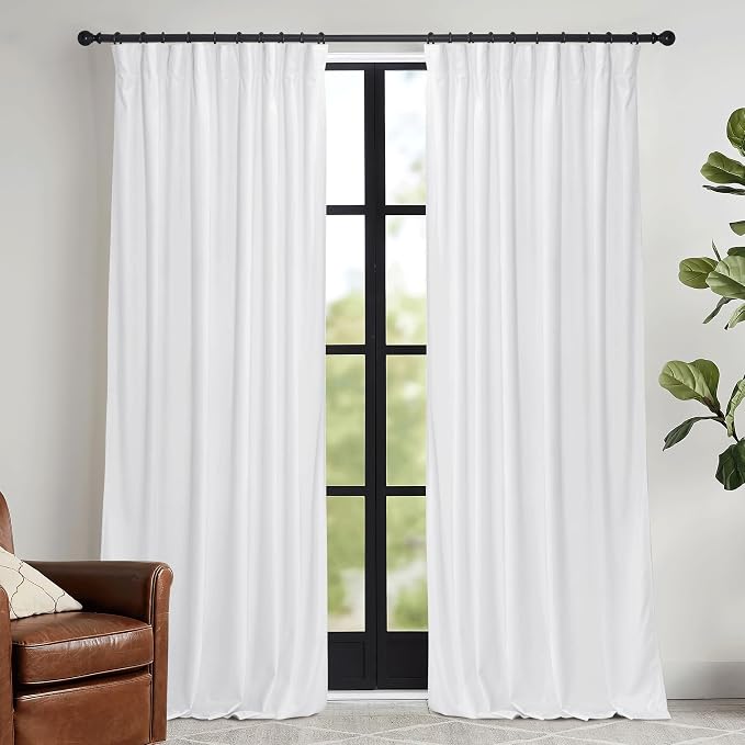 RYB HOME Pure White Velvet Curtains 90 inches for Bedroom - Luxury Light Reducing Vertical Drapes Simple Home Decoration for Sliding Door Living Room, W52 x L90, 2 Pieces
