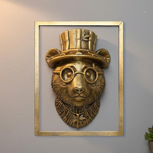 Newinhome Animal Heads Wall Decor (Includes Metal Frame) Resin Animals Sculptures Head Wall Hanging Decoration Gold vintage Wall Sculpture for Living Room Bedroom Office(Panda)