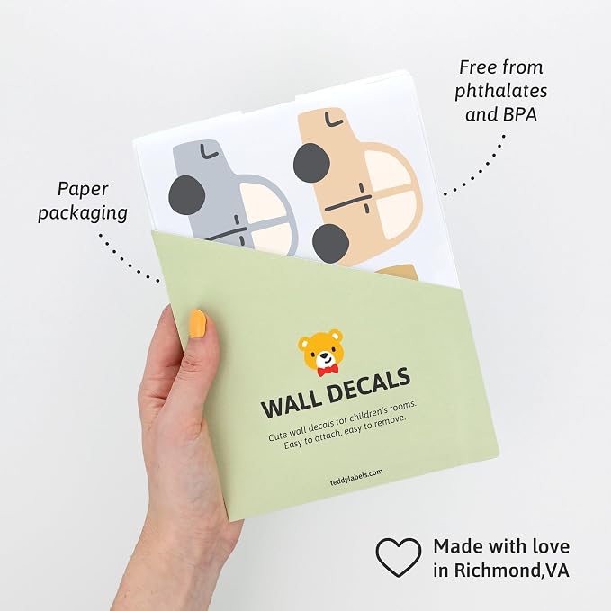 Removable Wall Decals for Kids Room – Peel and Stick Wall Stickers for Girls & Boys Bedroom, Playroom & Nursery – Easy to Apply Wall Decor - Toycars