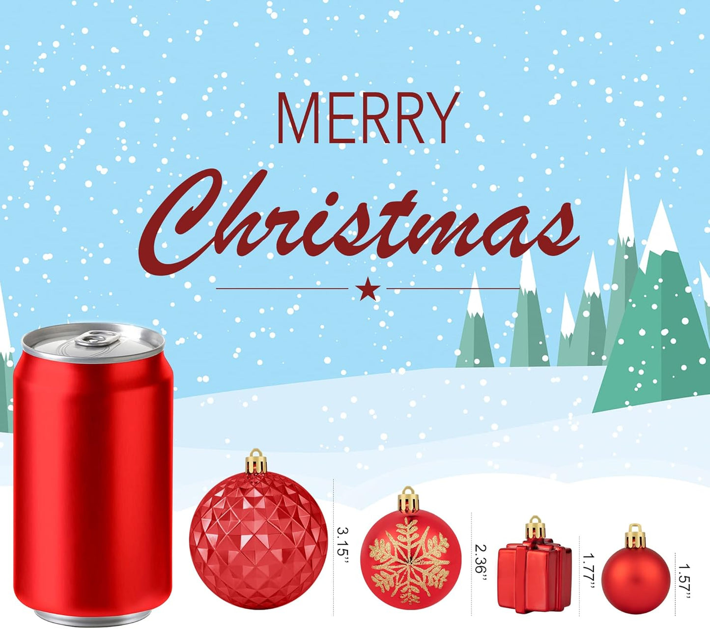 116Pcs Red Christmas Ball Ornaments Set, Shatterproof Christmas Hanging Decoration Set with Gift Box, Assorted Decorative Baubles Set for Xmas Tree/Home/Wedding/Party/Holiday (Red)