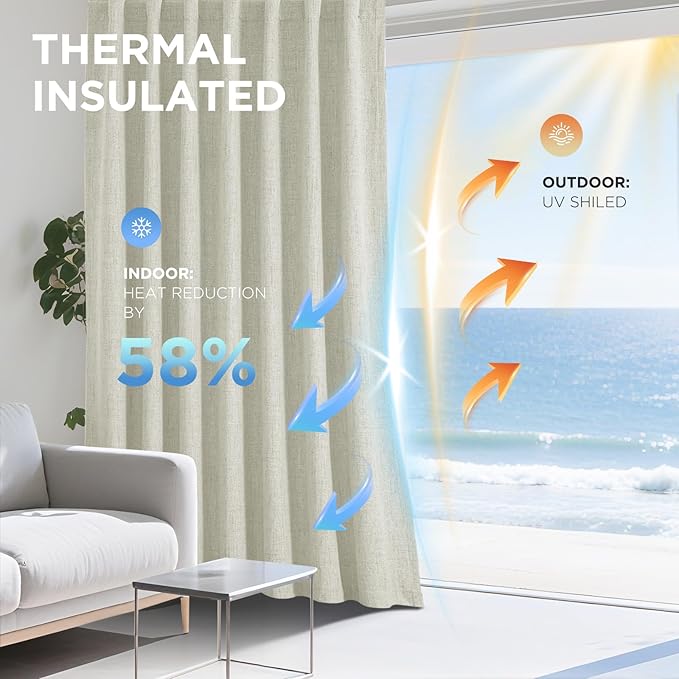 Joydeco Blackout Curtains for Bedroom - 96 Inch Long 100% Light Blocking 2 Panels Light Beige Drapes, Thermal Insulated Room Darkening Curtains, Linen Textured for Living Room, Rod Pocket & Back Tabs