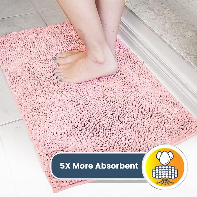 Muddy Mat® | Super Water Absorbent Door Mat Indoor, Microfiber Quick Dry Chenille Entryway Rug, Slip Resistant Front Door Mat, Indoor Mats for Entryway, Machine Washable Pet Rug, Pink 24" x 44"