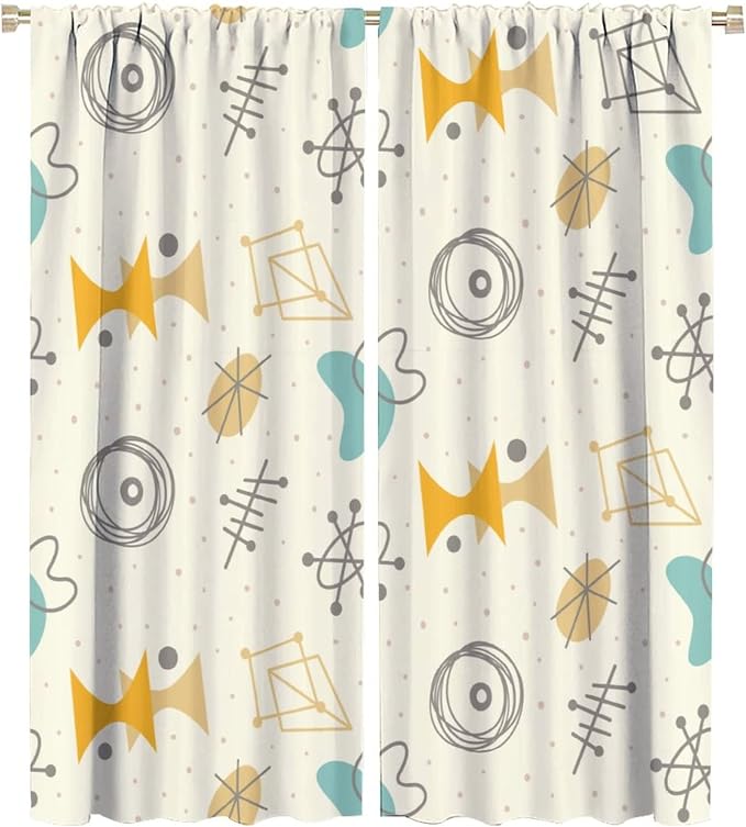 JESTRONRY Mid Century Modern Curtains,Vintage 1950s Atomic Stars Abstract Geometric Shapes Window Treatments Curtains for Living Room Bedroom Kitchen Bathroom Home Decor C 42x54in