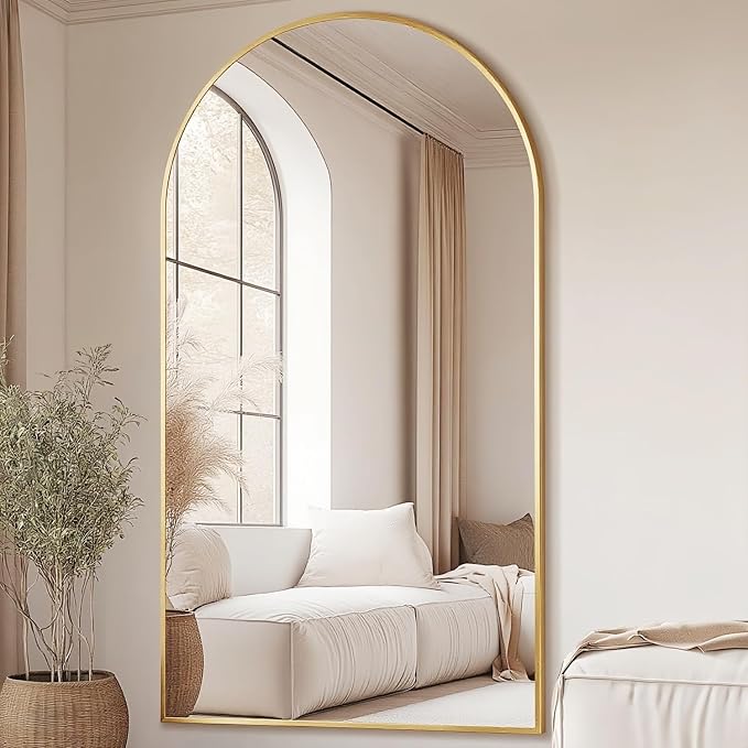 Prywot Full Length Mirror, Oversized 77"x38" Arched-Top Floor Mirror, Free Standing Mirrors, Modern Full Body Mirrors with Aluminum Alloy Frame for Bedroom,Living Room, Gold