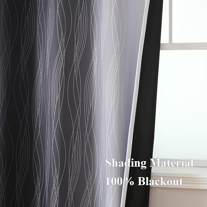 Estelar Textiler Black and Greyish White Blackout Curtains 54 Inch Length, Light Blocking Gradient Grommet Drapes for Bedroom, Thermal Insulated Ombre Curtains for Bathroom,42Wx54L,2 Panels