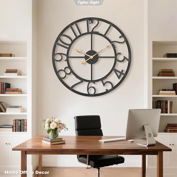 Pytha Sight Large Wall Clock for Lving Room,16 Inch Modern Industrial Decorative Metal Silent Battery Operated Big Arabic Numerals Wall Clocks for Bedroom,Kitchen,Dining Room,Office,Kitchen
