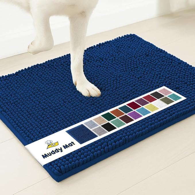 Muddy Mat® | Super Water Absorbent Door Mat Indoor, Microfiber Quick Dry Chenille Entryway Rug,Slip Resistant Front Door Mat,Indoor Mats for Entryway,Machine Washable Pet Rug, Navy Blue XXL 60"X48"