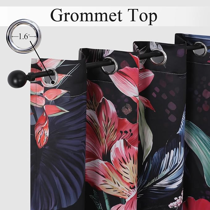 Estelar Textiler Floral Botanical Print Flower Blackout Curtains for Bedroom Watercolor Art Botanical Plant Grommet Curtains,Thermal Insulated Room Darkening Drapes for Living Room(52"x72"),2 Panels
