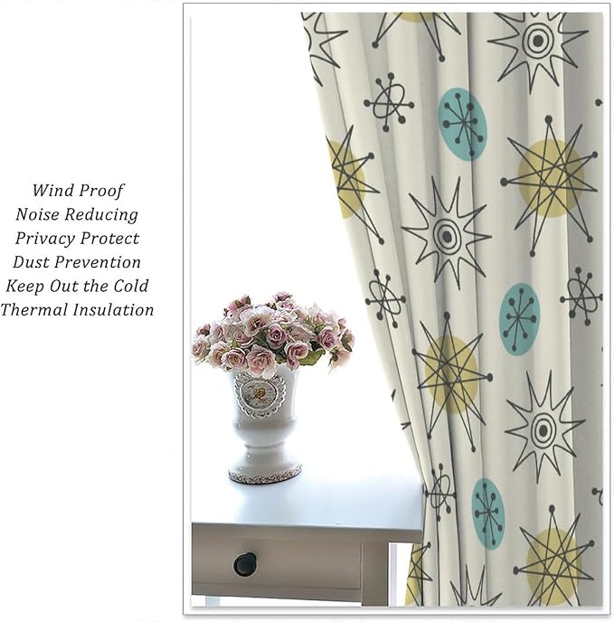 JESTRONRY Mid Century Modern Curtains. Retro 1950s Vintage Style Atomic Background Home Fabric Living Room Bedroom Kitchen Bathroom Decor 55x63in
