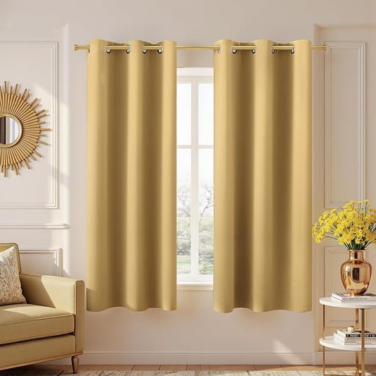 KOUFALL Gold Short Curtains 45 Inch Length for Bathroom Kitchen Small Window 2 Panels Grommet Darken Room Curtains for Bedroom,Bronze,34x45 in Long