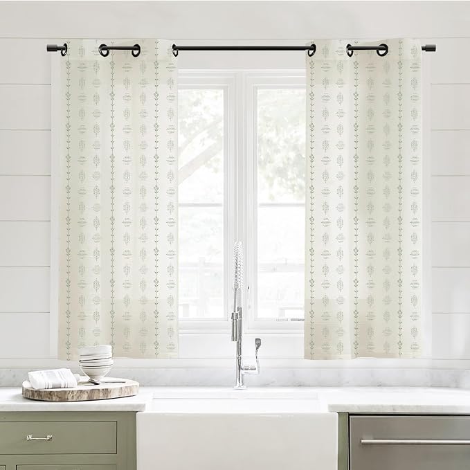 Bathroom Curtains Window,Sheer Short Curtains for Windows Bedroom,Boho Sage Green,45 Inch Length