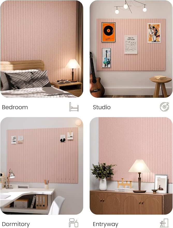 Fluxynara Large Felt Bulletin Board 48" x 36" Cork Board Alternative-12 Pack with 64 Safe Removable Adhesive Tabs, Cork Boards for Walls Cork Board for Home Office Classroom Pin Board -Pink