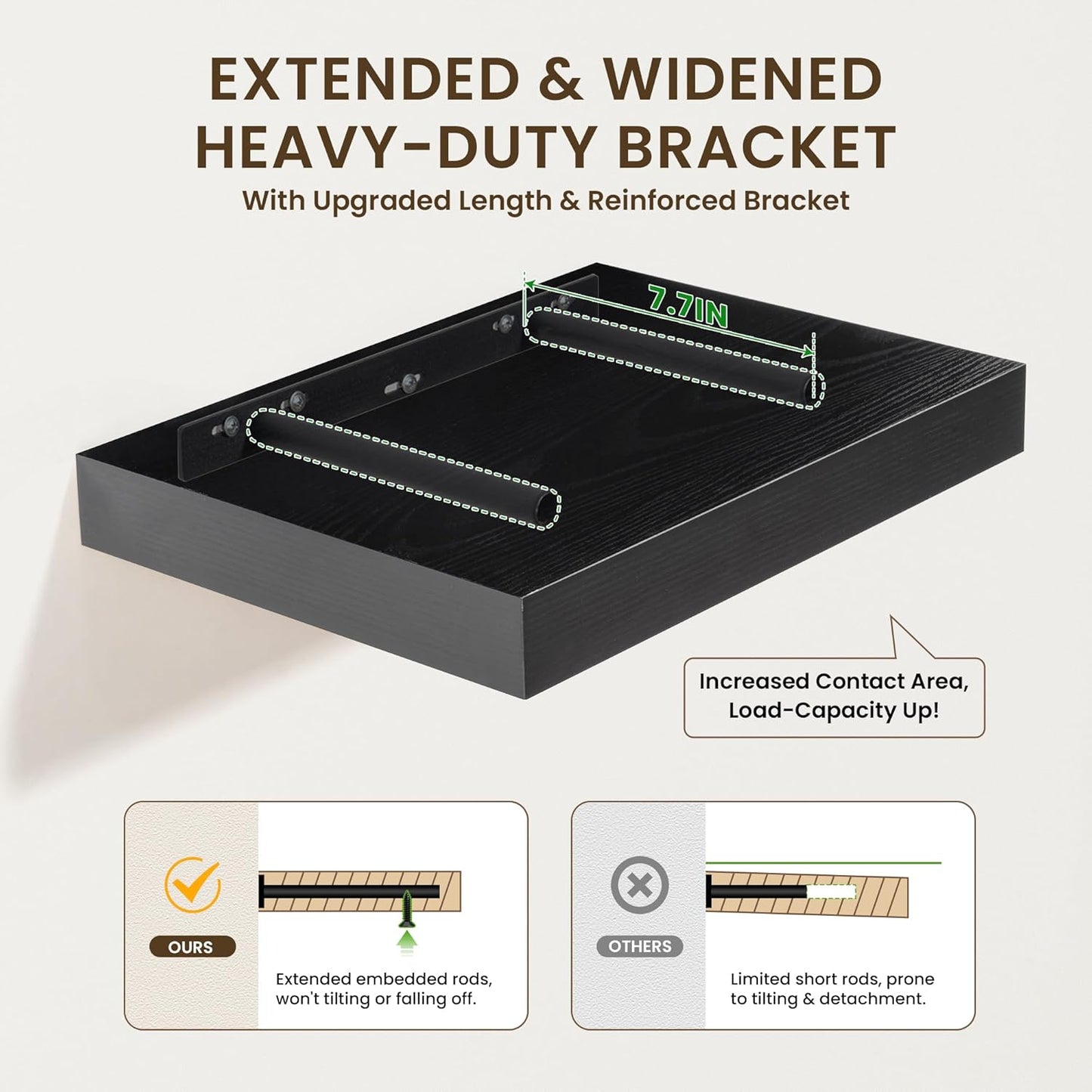 Deep Floating Shelves for Wall | 30 Inch Wide x 12 Inch Black Deep Floating Shelves | 30W x 12D Rustic Wood Wide Wall Shelves | Bookshelf Laundry Shelf TV Shelf