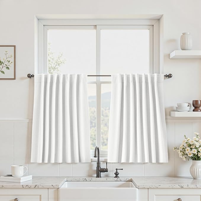 UHITECH Short Linen Blackout Curtains 30 Inches Length for Small Window Panels Back Tab/Rod Pocket Beige Black Out Curtains Basement Thermal Kitchen Drapes 2.5ft