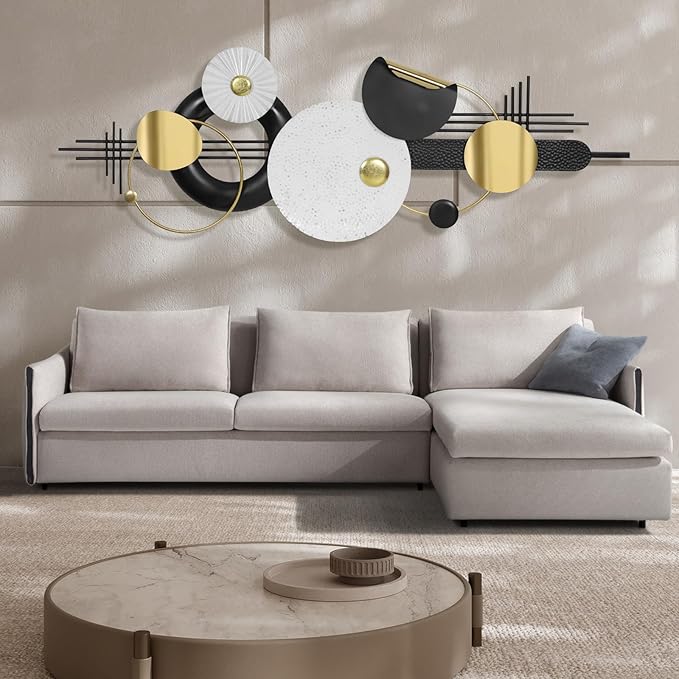 Lucky Large Modern Abstract Metal Wall Art Decor 59.1" x 21.3" Modern Geometric Abstract Wall Sculptures Circle Hanging Wall Decor for Indoor Outdoor Living Room Dinning Room Bedroom Entryway