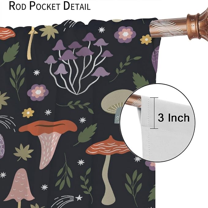 Mushroom Curtains,Colorful Plant Forest Botanical Print Window Treatments for Bedroom Living Room Kitchen Cartoon Herbs Floral Window Drapes 2 Panels Set,Total Size 84 x 84 Inch