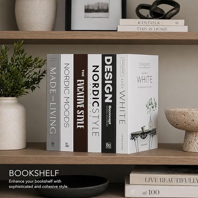 Decorative Faux Books Set of 6 – Modern Luxury Fake Books for Home Decor, Coffee Table & Bookshelf Styling, Aesthetic Stacked Book Decor for Living Room & Entryway