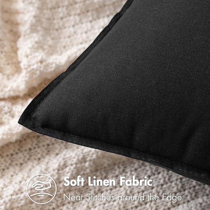 MIULEE Pack of 2 Decorative Linen Pillow Covers 20x20 Inch Black | Spring Boho Farmhouse Modern Soft Accent Throw Pillows Neutral Cushion Covers for Sofa Couch Bed Living Room Home Decor