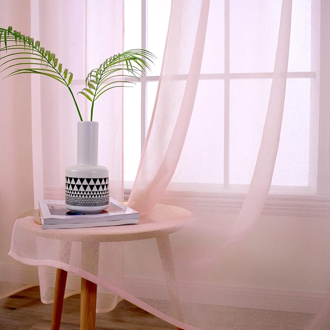 MIULEE 2 Panels Pink Semi Sheer Window Curtains Spring Elegant Grommet Top Window Voile Panels/Drapes/Treatment Linen Textured Panels for Bedroom Living Room (54X72 Inches)
