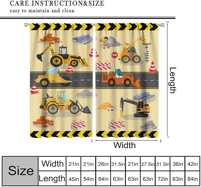 Excavator Truck Blackout Curtain,Kids Boys Cartoon Car Construction Equipment Vehicles Curtains for Dining Room Living Room Kitchen Cafe Bedroom Office Drapes,63x63 in