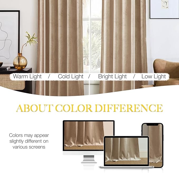 NICETOWN Beige Velvet Curtains 102 inches Long 52 inch Wide 2 Panels, Luxury Thick Window Treatments for Bedroom & Living Room & Playroom - Thermal Insulated Room Darkening Energy Saving Cat Proof