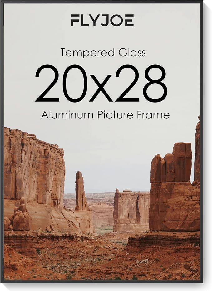 20x28 Metal Picture Frame, Aluminum Poster Frame with Real Glass, Black | Sleek Black 28x20 Frame with Tempered Glass for Wall Display, Posters, Art & Photos | Wall Kit Included