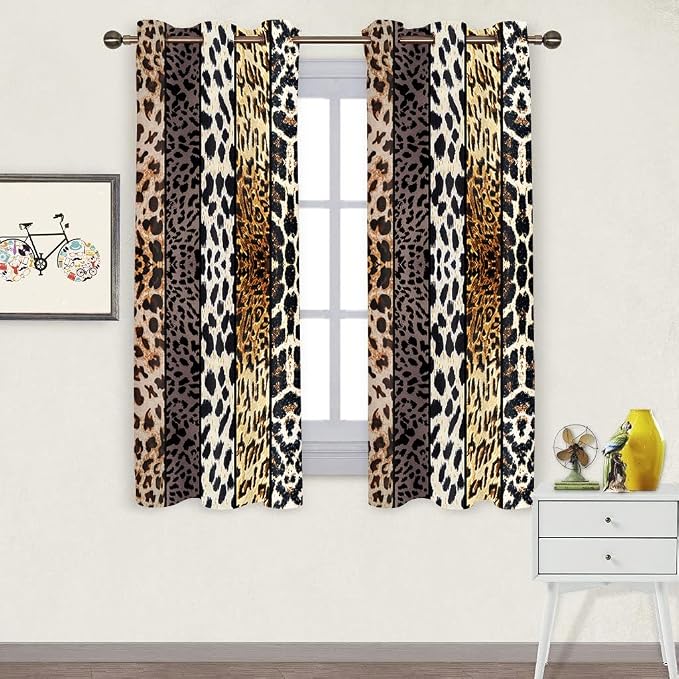 Wild Animal Print Curtain, Room Darkening Thermal Insulated Blackout Leopard Boa Window Drapes with Grommets for Living, Dining, Bedroom, Grey Leopard Print, 42"x 63", 2 Panels