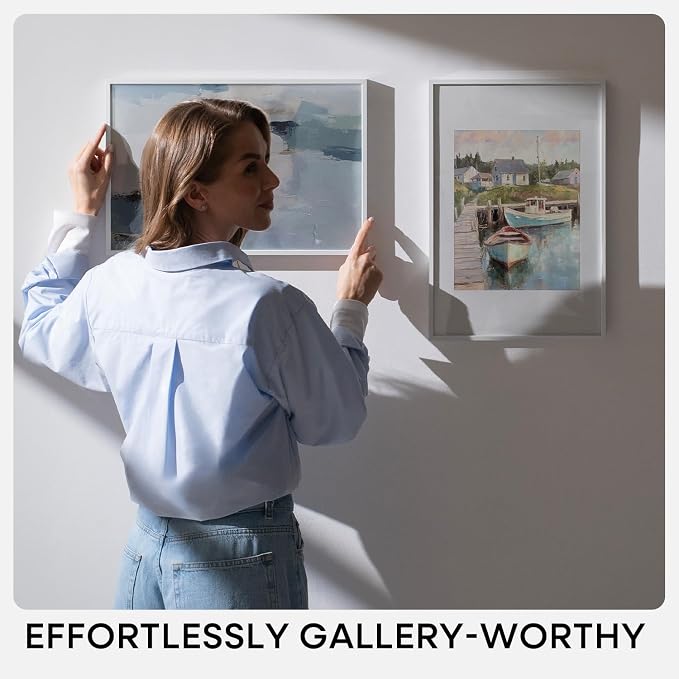 Homeforia 24x30 Poster Frame White, High End Metal 24 x 30 Picture Frames with Mat 18 by 24 inches Photo, 24x30 White Frame Matted to 18x24 Print, 30x24 Large Frame, Tempered Glass, Wall Kit, Set of 1
