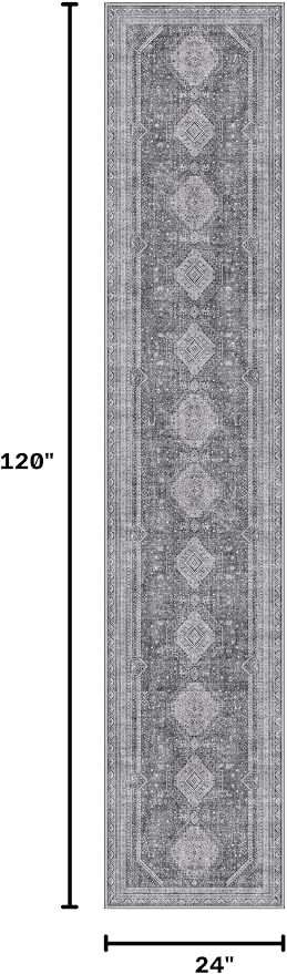 GENIMO Runner Rug 2x10 Non Slip Machine Washable Hallway Runner Rug, Low Pile Lightweight Rugs for Entryway, Hallway, Kitchen and Corridor, Vintage Grey