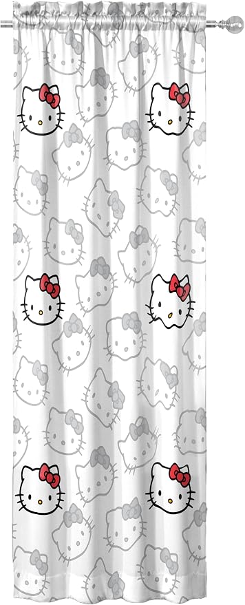 Jay Franco Window Curtains for Bedroom 4-Piece Drape Set with 2 Tiebacks, White - Hello Kitty, 42" W x 63" L (Pack of 2)