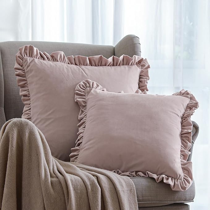 bilin gaier Vintage Pink Velvet Throw Pillow Covers 18x18,Set of 2,Spring Home Decor Pillow Covers with Zipper for Indoor & Outdoor Use,Square Decorative Pillow Cases for Couch,Bed,Living Room